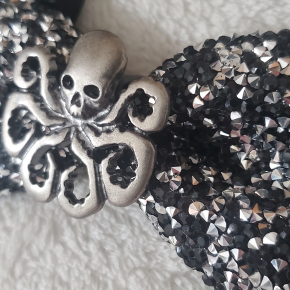 Steampunk octopus mens rhinestones bling bowtie wedding Halloween black silver - Picture 12 of 13